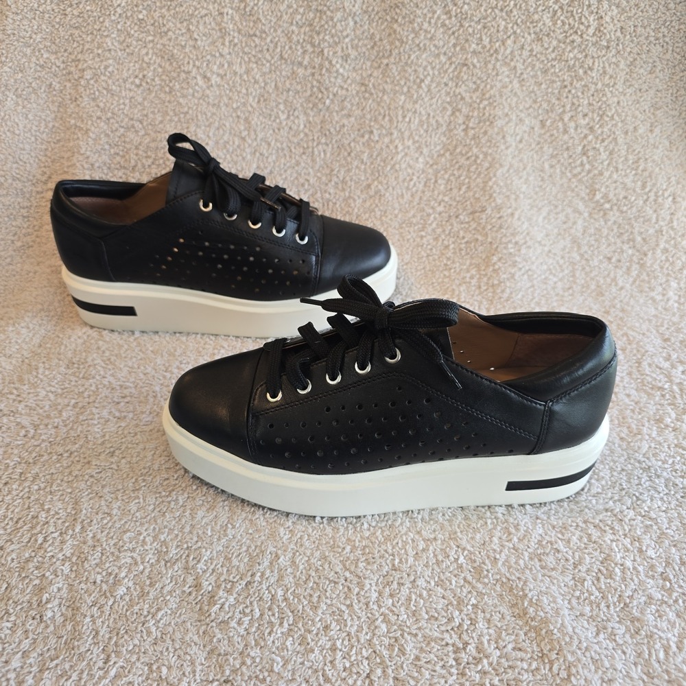 Linea Paolo Platform Sneakers Chunky Black Sz 8M Perforated Leather